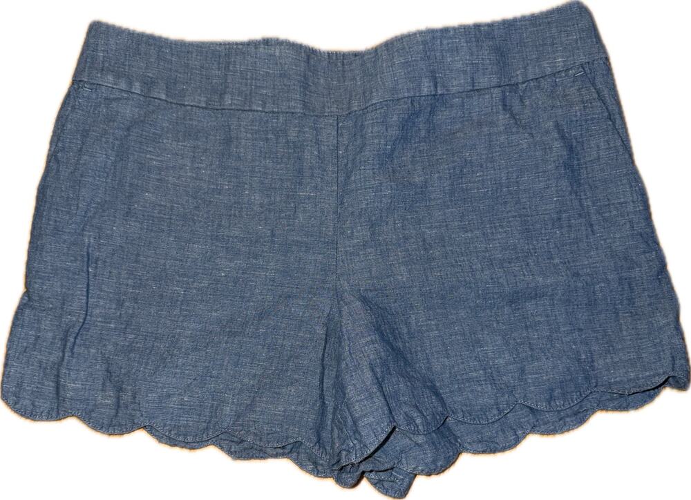 LOFT Riviera Shorts Womens Size 10 Chambray Blue Scalloped Hem Chino